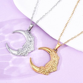 Луна с цветком 304 ожерелья с подвесками из нержавеющей стали, ионное покрытие (ip)