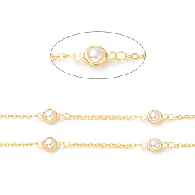 Chaînes à maillons ronds plats en plastique ABS imitation perle, avec des chaînes de câble en laiton, soudé, avec bobine