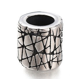 304 Stainless Steel European Beads, Large Hole Beads, Column with Craquelure Pattern