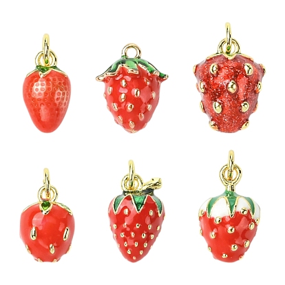 6шт 6 стили латунные эмалевые подвески, с целью перехода в кольце, без кадмия и без свинца, долговечный, реальный 18 k позолоченный, стойки покрытие, фруктовое очарование
