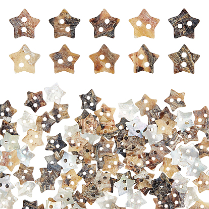 100Pcs Natural Shell Buttons, 2-Hole, Star