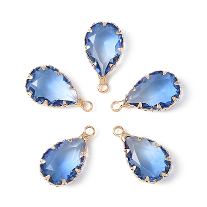 5 прозрачные стеклянные брелоки, слеза, с фурнитурой позолоченной латунной, два тона, граненые