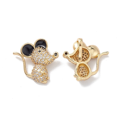 Rack Plating Brass Micro Pave Cubic Zirconia Charms, Enamel Style, Long-Lasting Plated, Mouse