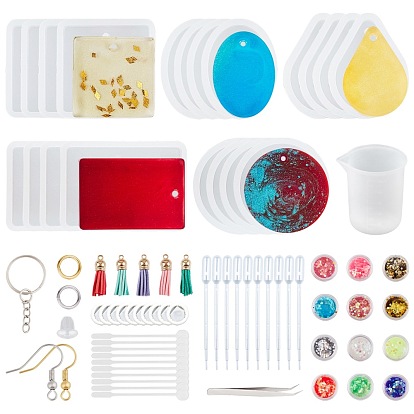 Olycraft DIY Jewelry Sets Kits, with Silicone Pendant Molds, Faux Suede Tassel Pendant, Iron Split Key Rings & Earring Hooks, Nail Art Sequins