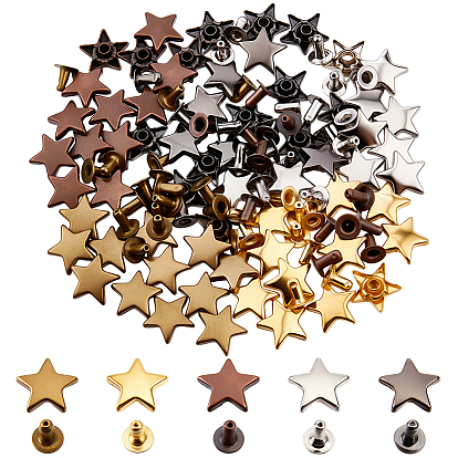 100шт. 5 цвета железные полутрубчатые заклепки, звезда, для кошелька, , ботинки, украшение кожаных ремесел