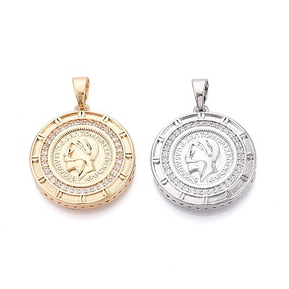 Подвески из латуни с прозрачным фианитом, плоская круглая форма с подвесками в виде монеток