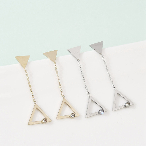 304 серьги из нержавеющей стали горный хрусталь, треугольные, цепочка-оберег
