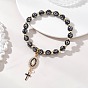 Религиозные браслеты из эмалированного сплава в форме овала с подвесками в виде Девы Марии и креста., браслеты из синтетического гематита с немагнитными бусинами, покрытыми акрилом и методом гальванического покрытия, для женщин.