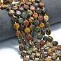 Нити бусин из натуральной яшмы пикассо/полихромной яшмы, граненый шестиугольный разрез, плоско-круглые, с бисером