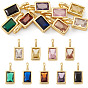 9Pcs 9 Colors Rectangle Brass Micro Pave Cubic Zirconia Charms, Rack Plating, Long-Lasting Plated, Cadmium Free & Lead Free, Golden