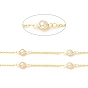ABS Plastic Imitation Pearl Flat Round Link Chains, with Brass Cable Chains, Soldered, with Spool