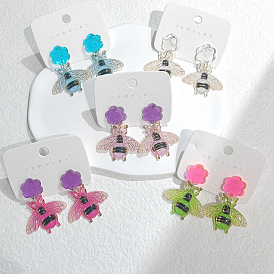 Acrylic cute imitation bee earrings female color matching s925 silver needle earrings