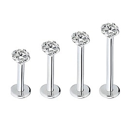 316 хирургическая нержавеющая сталь прозрачный кубический цирконий безрезьбовой лабретт, козелок шпилька, плоская серьга сзади