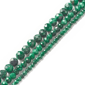 Natural Malachite Beads Strands, Faceted, Round
