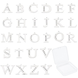 Sunnyclue 304 pendentif lettre en acier inoxydable sertis strass, alphabet, lettre a ~ z, couleur inox