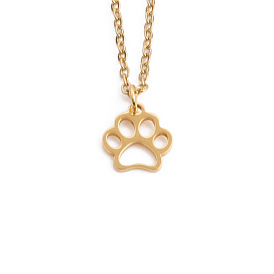 Polished Laser Cut Stainless Steel Dog Paw Pendant Necklace with Hanging Loop