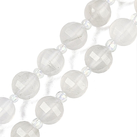 Natural White Jade Beads Strands, Faceted, Lantern, with Seed Beads