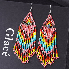 Bohemian Style Handmade Beaded Tassel Earrings with Ethnic Charm and Unique Design