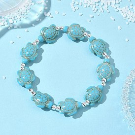 Браслеты из синтетической бирюзы и немагнитных гематитовых бусин, эластичные, для женщин и мужчин., черепаха, бирюзовые