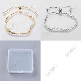 4 piezas 2 colores pulsera de tenis de circonita cúbica transparente, pulsera ajustable de latón con deslizador para mujer
