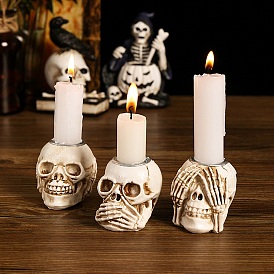 Halloween Skull Resin Candlestick, Tealight Candle Holder for Countertop Home Party Holiday