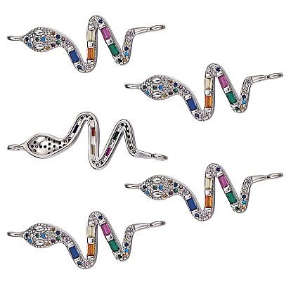 5Pcs Brass Micro Pave Cubic Zirconia Links Connectors, Cadmium Free & Lead Free, Snake, Colorful