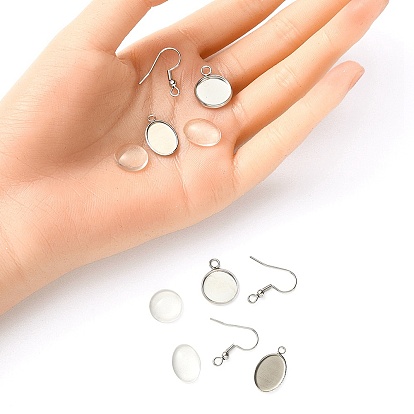 DIY Blank Dome Dangle Earrings Making Kit, Including 304 Stainless Steel Flat Round Pendant Cabochon Settings & Earring Hooks, Glass Cabochons