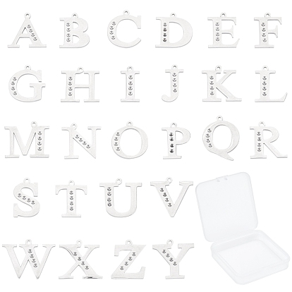 304 Stainless Steel Letter Pendant Rhinestone Settings, Alphabet, Letter A~Z, Stainless Steel Color