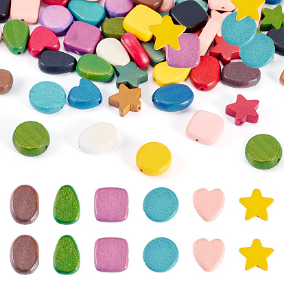 60шт 6 стили окрашенные бусины из натурального дерева