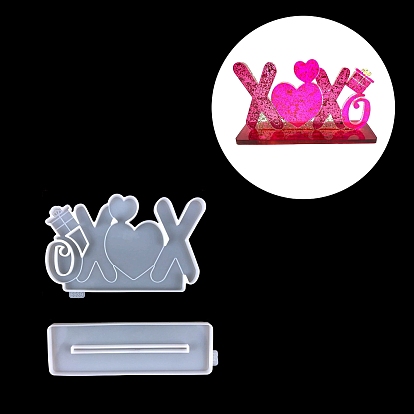 Valentine's Day Theme DIY Silicone Molds, for Photo Frame Holder Making, Resin Casting Molds, For UV Resin, Epoxy Resin Jewelry Making, Heart & Word
