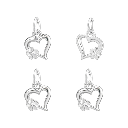 4шт. 925 Сердечко из стерлингового серебра с подвесками в виде цветов, с прыгающими кольцами и 925 штампом