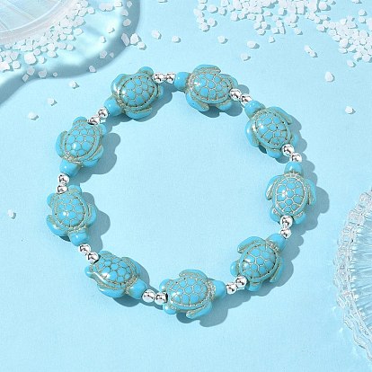 Браслеты из синтетической бирюзы и немагнитных гематитовых бусин, эластичные, для женщин и мужчин., черепаха, бирюзовые