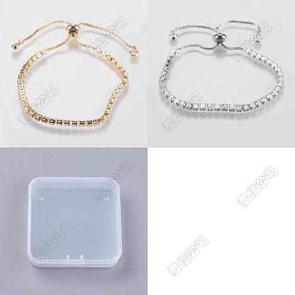 4 piezas 2 colores pulsera de tenis de circonita cúbica transparente, pulsera ajustable de latón con deslizador para mujer