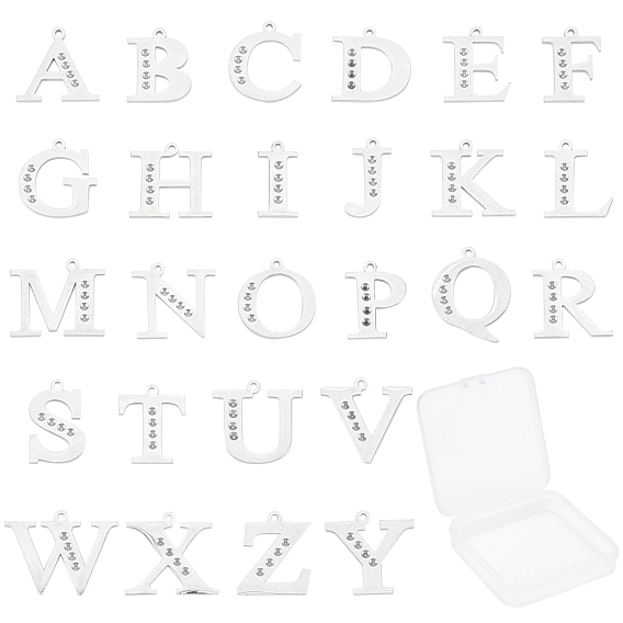 304 Stainless Steel Letter Pendant Rhinestone Settings, Alphabet, Letter A~Z, Stainless Steel Color