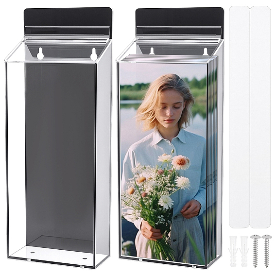 2 Прозрачные акриловые настенные коробки для хранения брошюр с откидной крышкой, прямоугольные