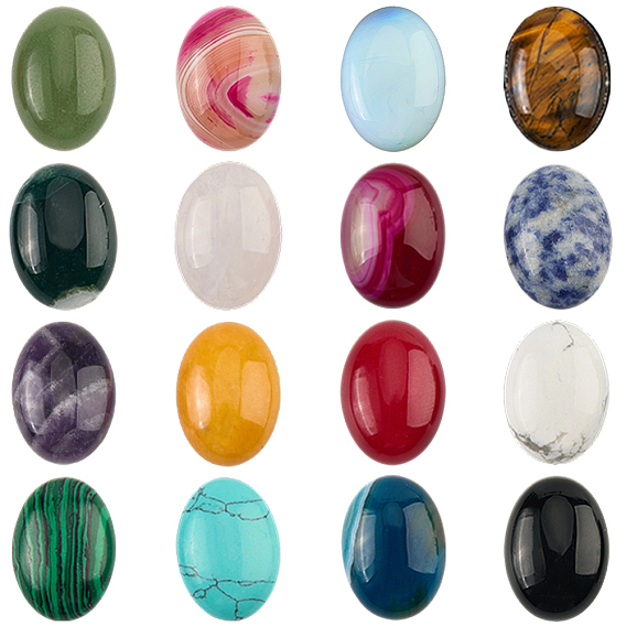 32шт. 16 стили смешанные драгоценные камни кабошоны, овальные, смешанные окрашенные и неокрашенные
