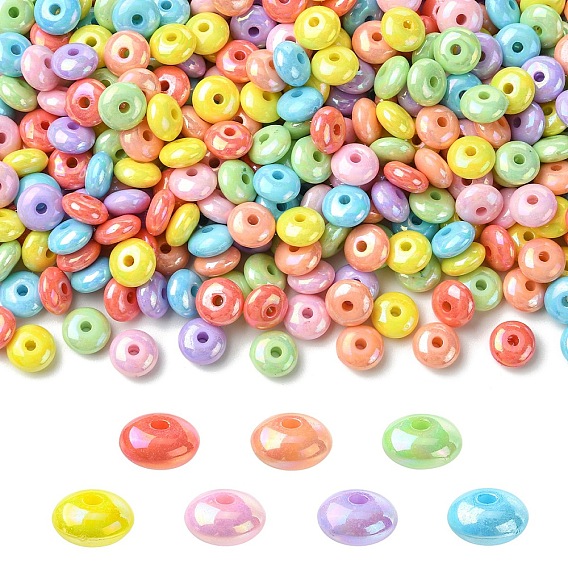 700pcs 7 couleurs perles acryliques opaques à placage UV, iridescent, plat rond