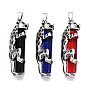 Alloy Glass Big Pendants, Column with Leopard Charms, Antique Silver