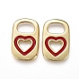 Brass Enamel Pendants, Real 18K Gold Plated, Long-Lasting Plated, Lock with Heart