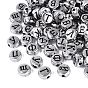 Plating Acrylic Beads, Craft Beads, Horizontal Hole, Flat Round with Russian Alphabet Pattern