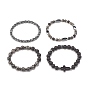 4Pcs 4 Style Mixed Stone Round Beaded Stretch Bracelets Set with Crystal Rhinestone, Essential Oil Gemstone Cross Bracelets for Women