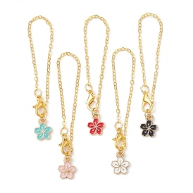 Alloy Enamel Pendants Decorations, with Brass Flat Oval Cable Chains and Zinc Alloy Lobster Claw Clasps, Flower