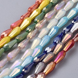 Electroplated Glass Beads Strands, Full Rainbow Plated, Faceted, Teardrop