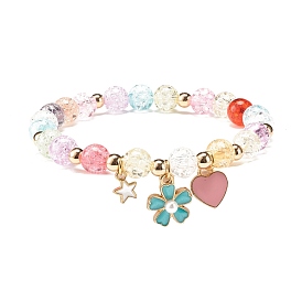 Candy Color Round Beaded Stretch Bracelet with Heart Star Flower Charm for Women
