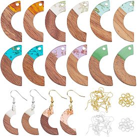 Kits de fabrication de boucles d'oreilles pendantes en bois de noyer, y compris 16 pcs 8 couleurs arc résine & pendentifs en bois de noyer, crochets et anneaux de saut en laiton