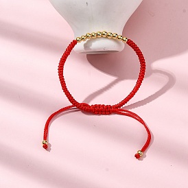 Polyester Cord Braided Bead Bracelets for Women Men, with Brass Beads, Long-Lasting Plated