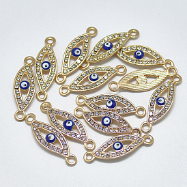 Alloy Links, with Crystal Rhinestone and Blue Enamel, Evil Eye