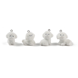 Flocking Resin Cute Puppy Pendants, Dog Charms with Platinum Plated Iron Loops