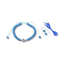 Gemstone Braided Bead Bracelets, with Nylon Thread and Brass Micro Pave Cubic Zirconia Beads, Cross