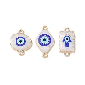 Rack Plating Alloy Enamel Connector Charms, with Resin, Evil Eye, Cadmium Free & Nickel Free & Lead Free, Golden
